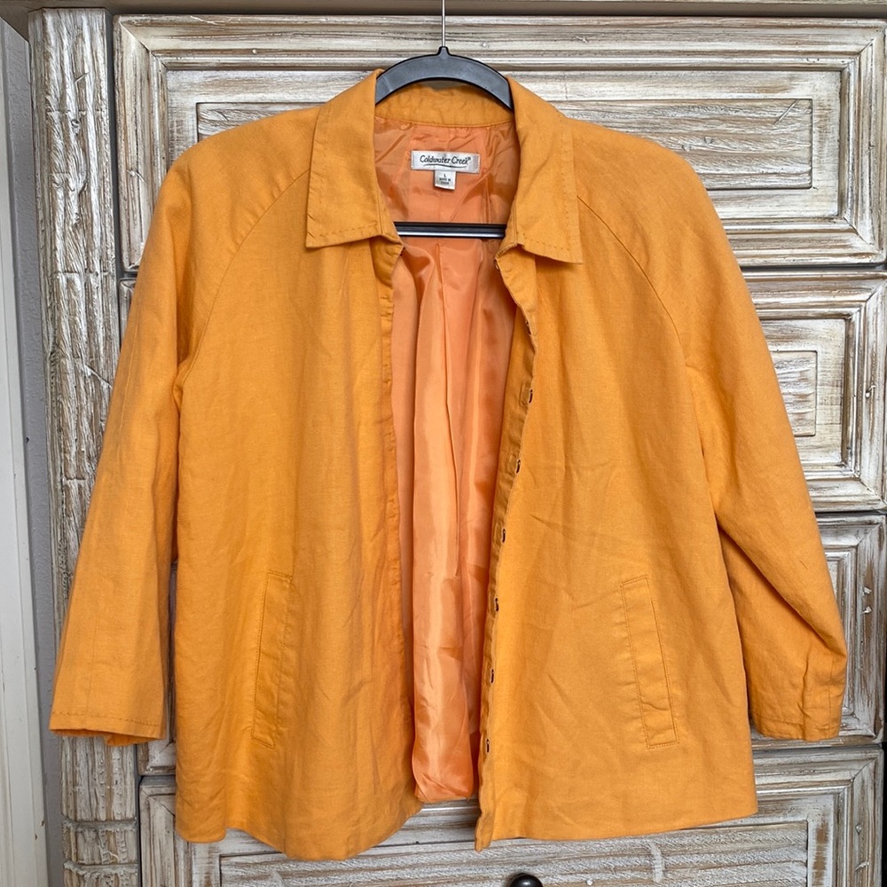Coldwater Creek - Shebert Orange Linen Blend Jacket with Hook Eye Close
